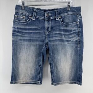 BKE Bermuda Shorts Womens 30 Blue Denim Stretch Contrast Stitch Casual Summer